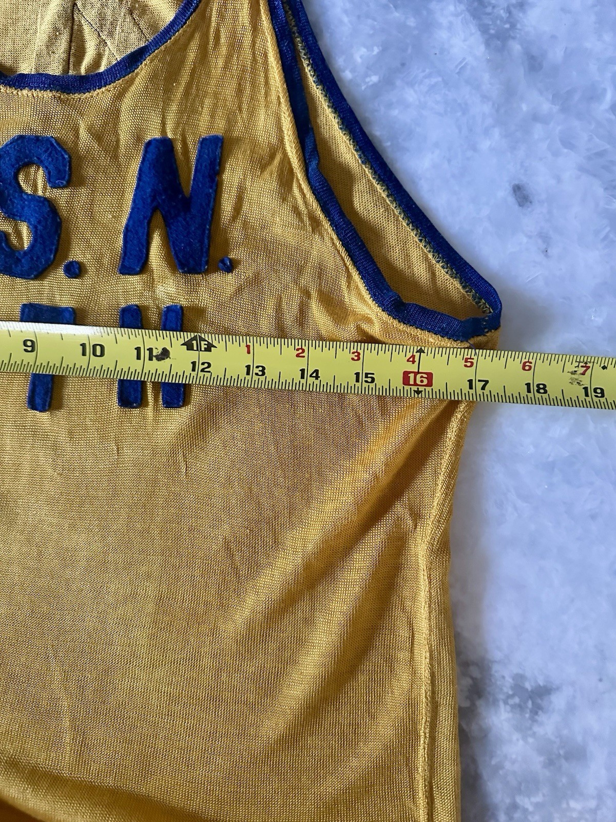 1920’s/1930’s Antique Wool Basketball Jersey Yellow and Blue #4 gallery