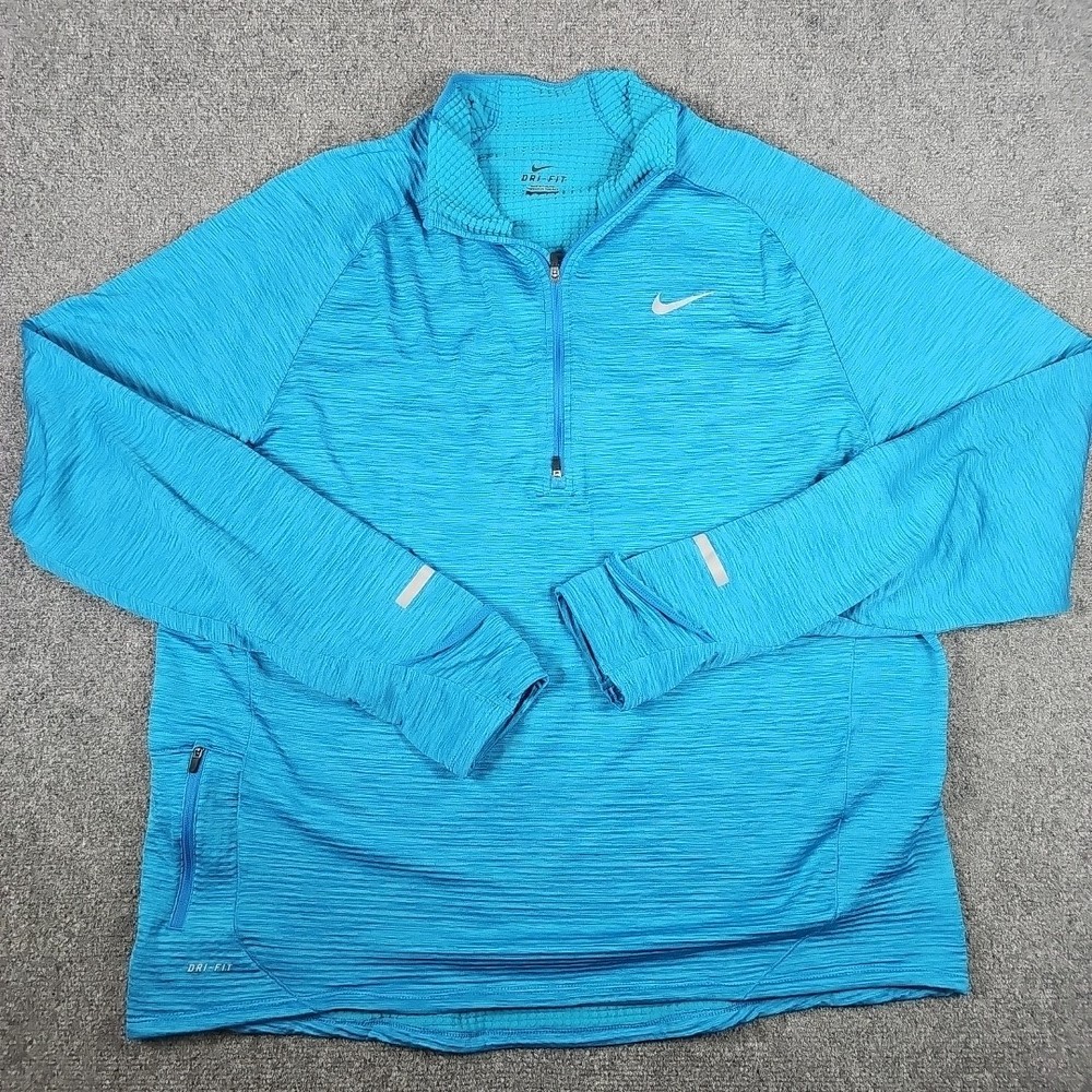 Nike MENS XXL Dri-Fit Sphere Element 1/2 Zip LS Running Top 683906-408 Teal Blue