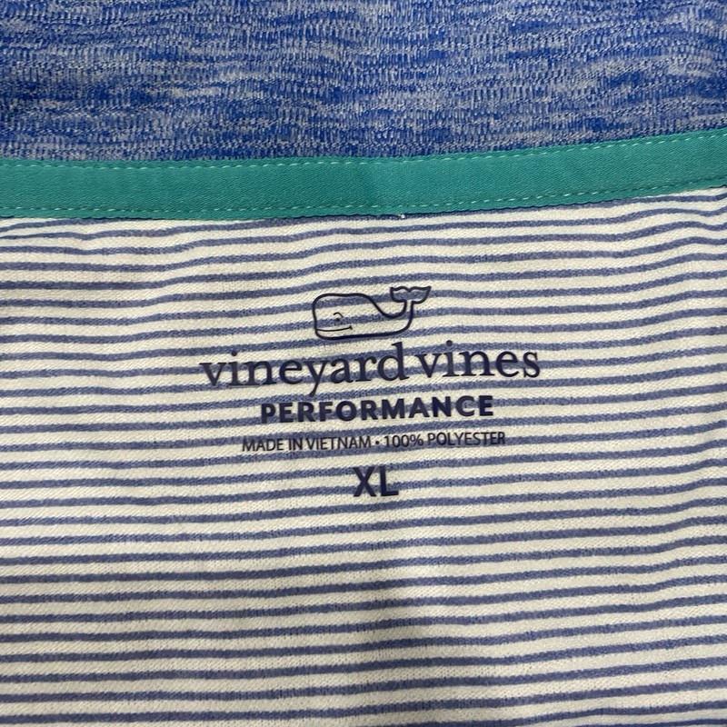Vineyard Vines 1/4 Zip Pullover Performance Mens XL Aqua Blue White Stripe gallery