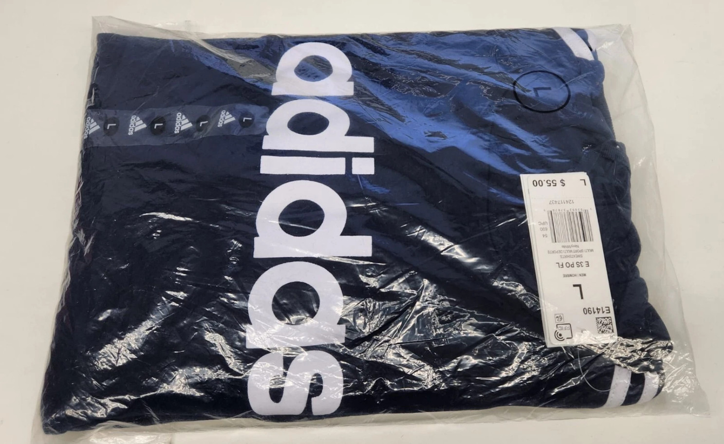 Adidas Men's Essentials 3-Stripe Pullover Fleece Hoodie Sweatshirt Large Navy gallery
