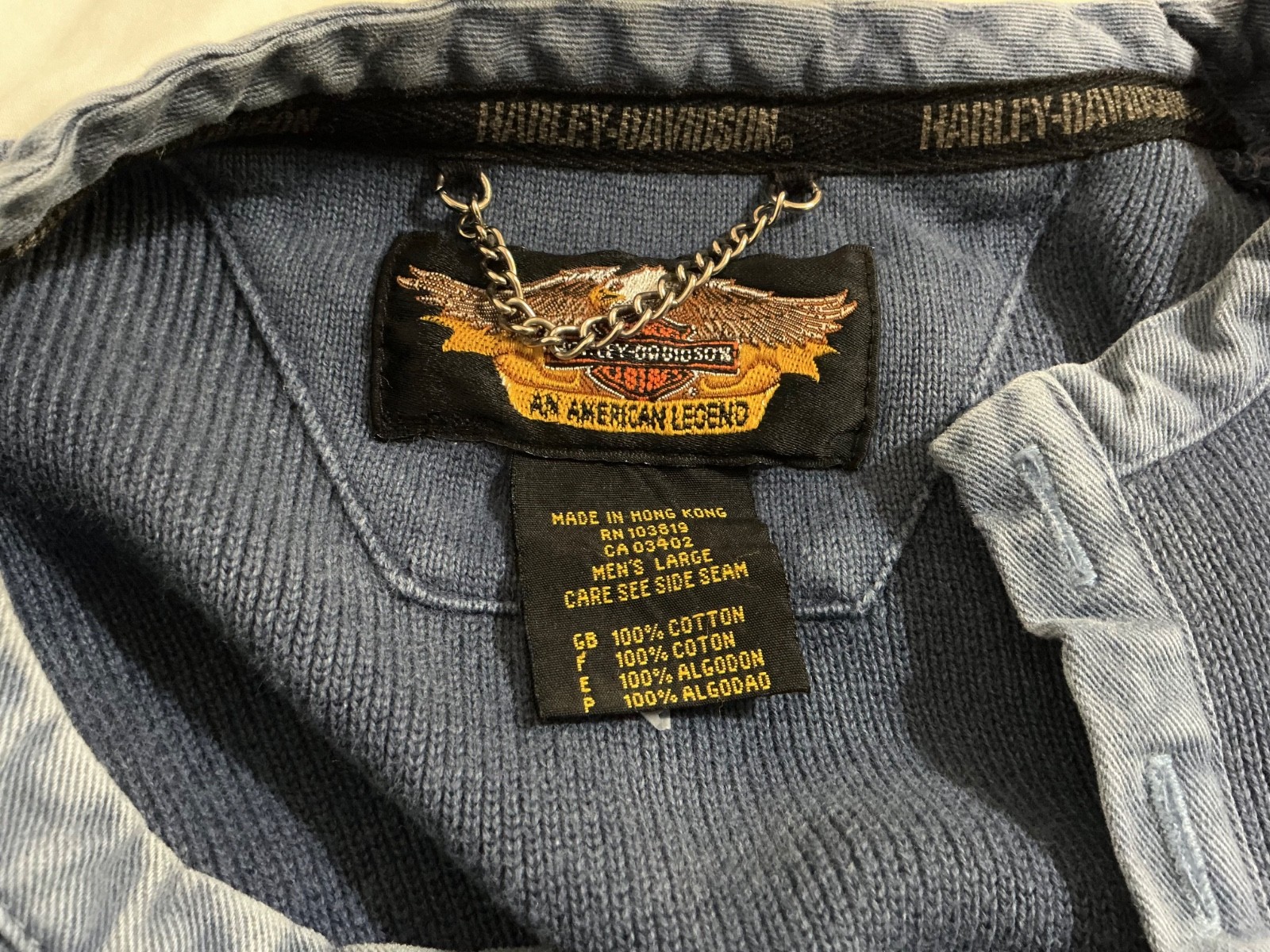 Harley Davidson Blue Waffle Knit Henley Logo Long Sleeve Thermal Shirt Men Large gallery
