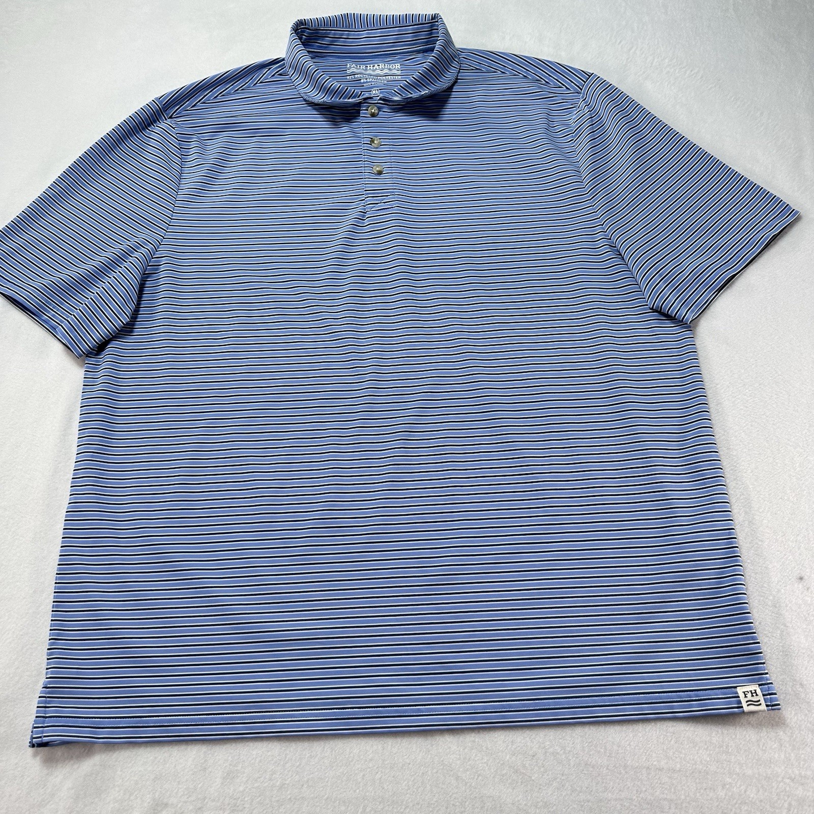 Fair Harbor Polo Shirt men's Extra Large Blue Striped Performance Stretch Preppy gallery