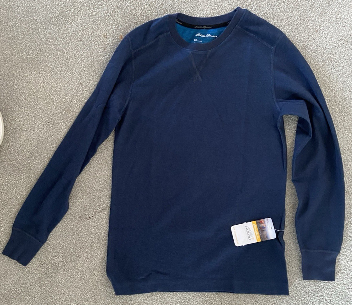Eddie Bauer Heavyweight Doubleknit Thermal Crew Top Navy Gift Pouch Retail $40 L gallery