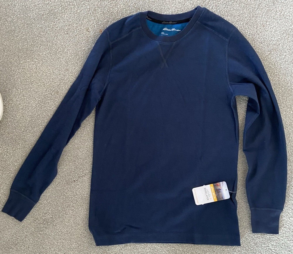 Eddie Bauer Heavyweight Doubleknit Thermal Crew Top Navy Gift Pouch Retail $40 L