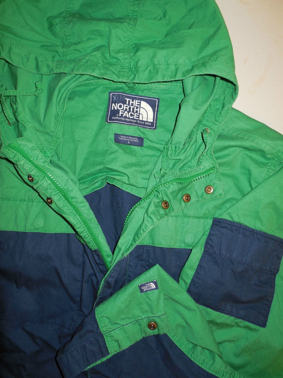 The North Face Men's Hooded Jacket Coat Green Blue Zip Athletic Cotton Large gallery