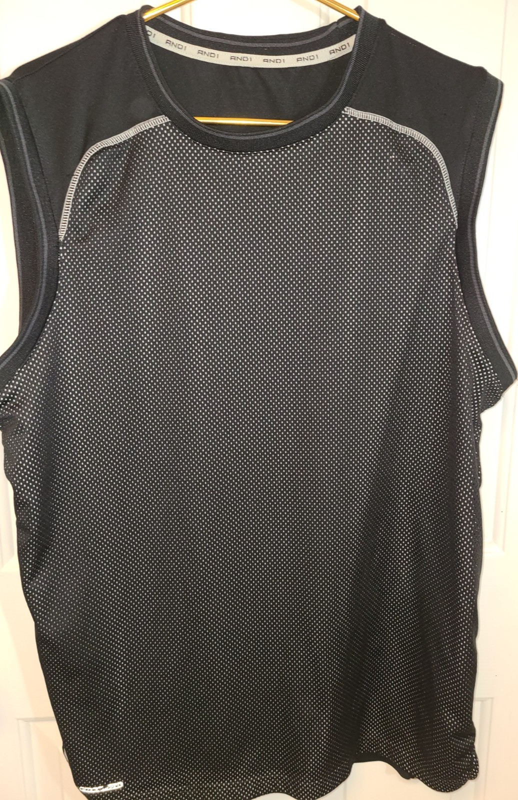 VTG AND1 Basketball Jersey Men's Lg Mesh Embroidered Tank Top Y2K Black Grey gallery