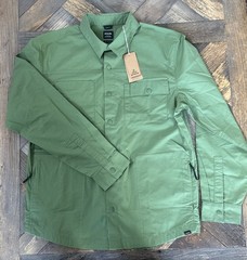 prAna Long Sleeve Shirt Men’s Size L Green With Zippered Side Pockets