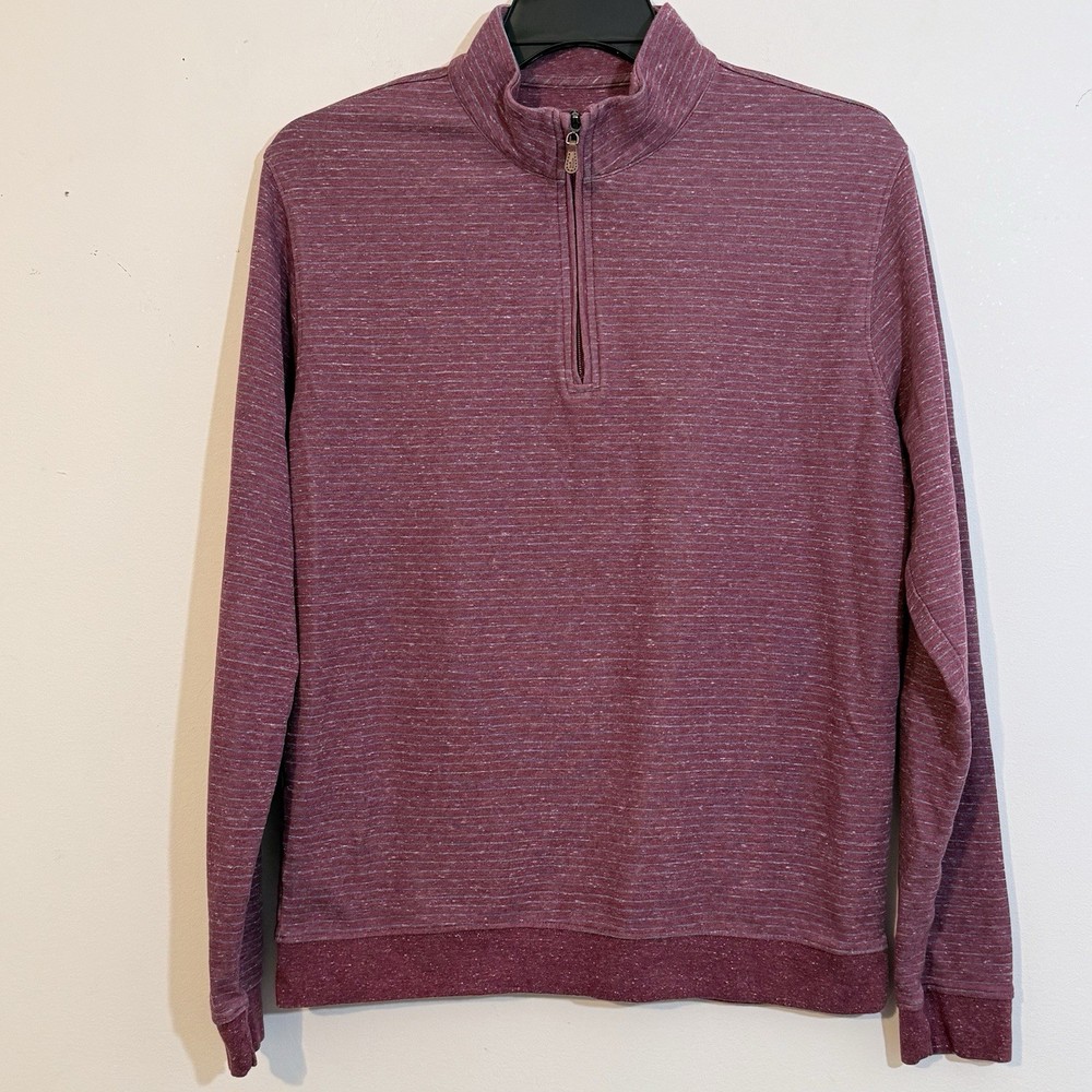 johnnie-O Men’s L Quarter Zip Pullover Burgundy Gray Stripe Golf
