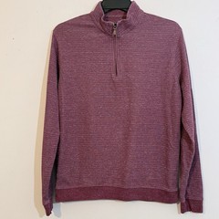 johnnie-O Men’s L Quarter Zip Pullover Burgundy Gray Stripe Golf