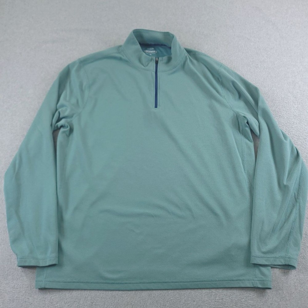 J Crew Pullover Mens XL Green Half Zip Performance Waffle Breathable Activewear