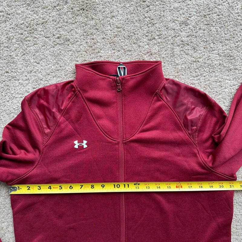 Under Armour Sweater Mens Large Full Zip Mock Neck Fleece Red Pockets gallery