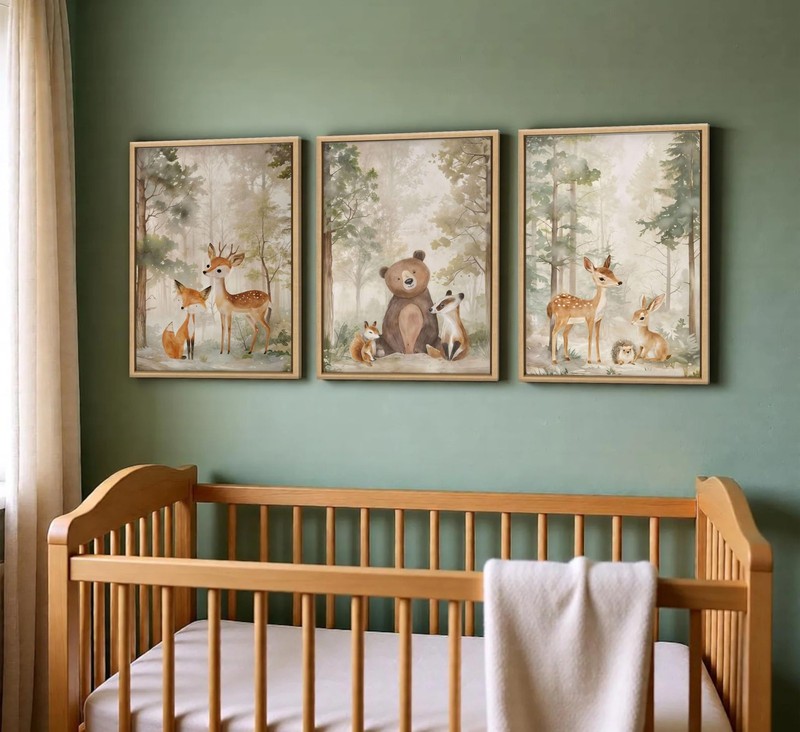 Framed Woodland Animal Nursery Canvas wall art Wild Animals Forest Paintings Pic gallery