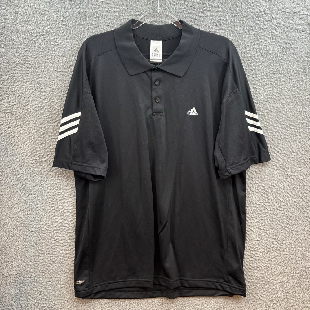 Adidas Shirt Men XL Club 3 Stripes Tennis Polo Black White Golf Short Sleeve NOS