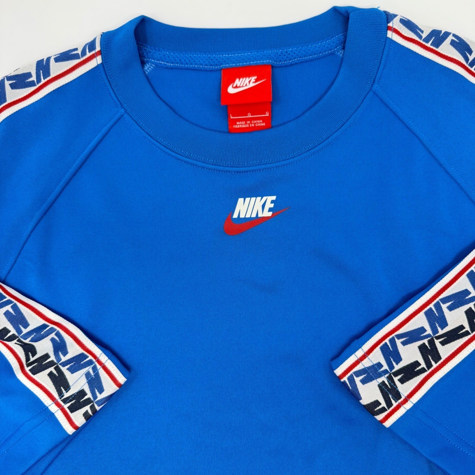 Nike Mens Large Sportswear Logo Tape T-Shirt Royal Blue Raglan Tee gallery