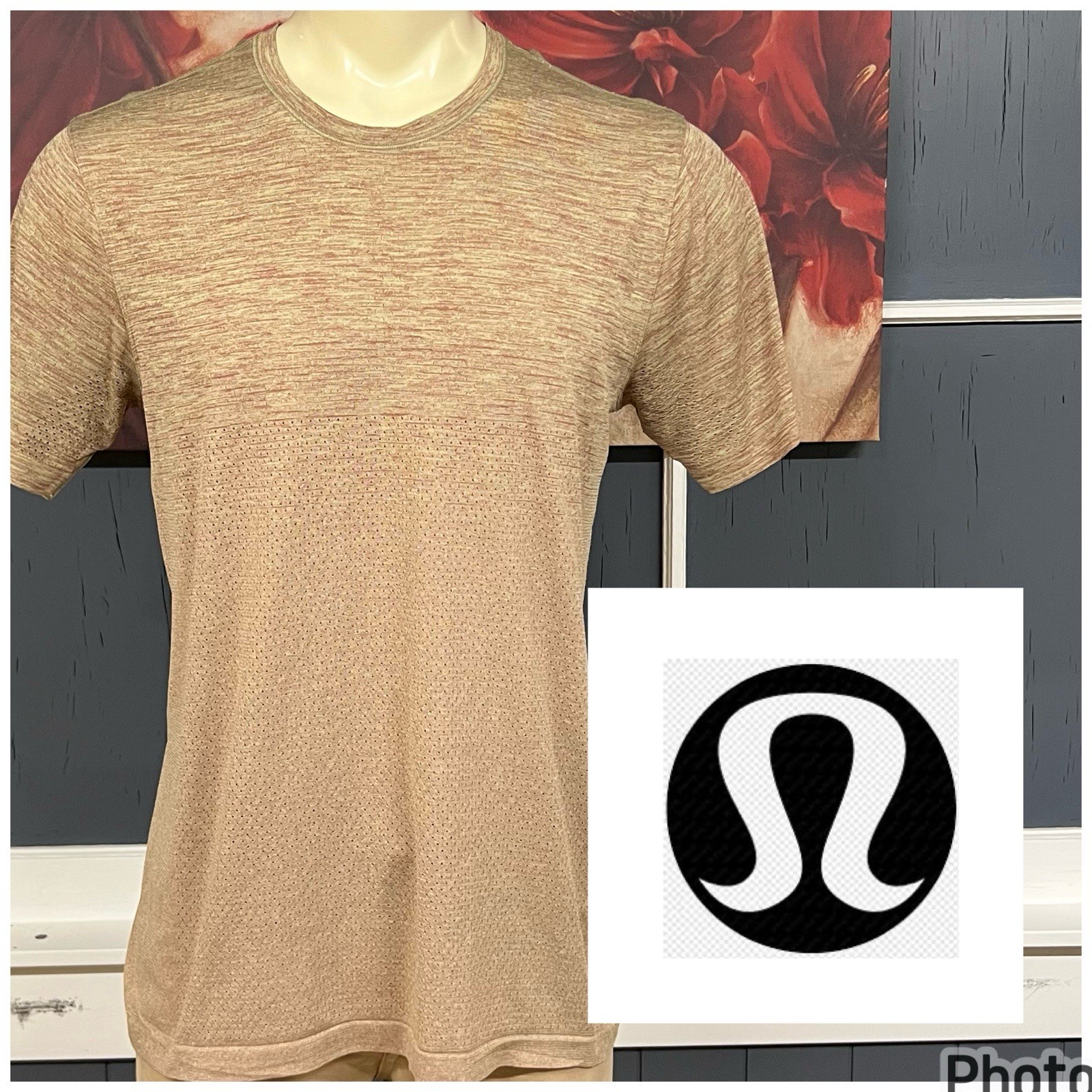 Lululemon Metal Vent Tech Tee Shirt Mens Sz L Slim Fit (No Tag) Greenish/Reddish gallery
