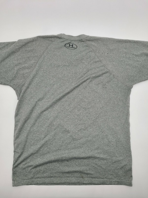 Under Armour Size Small Loose Light Gray And Orange Camo Logo Active Top gallery