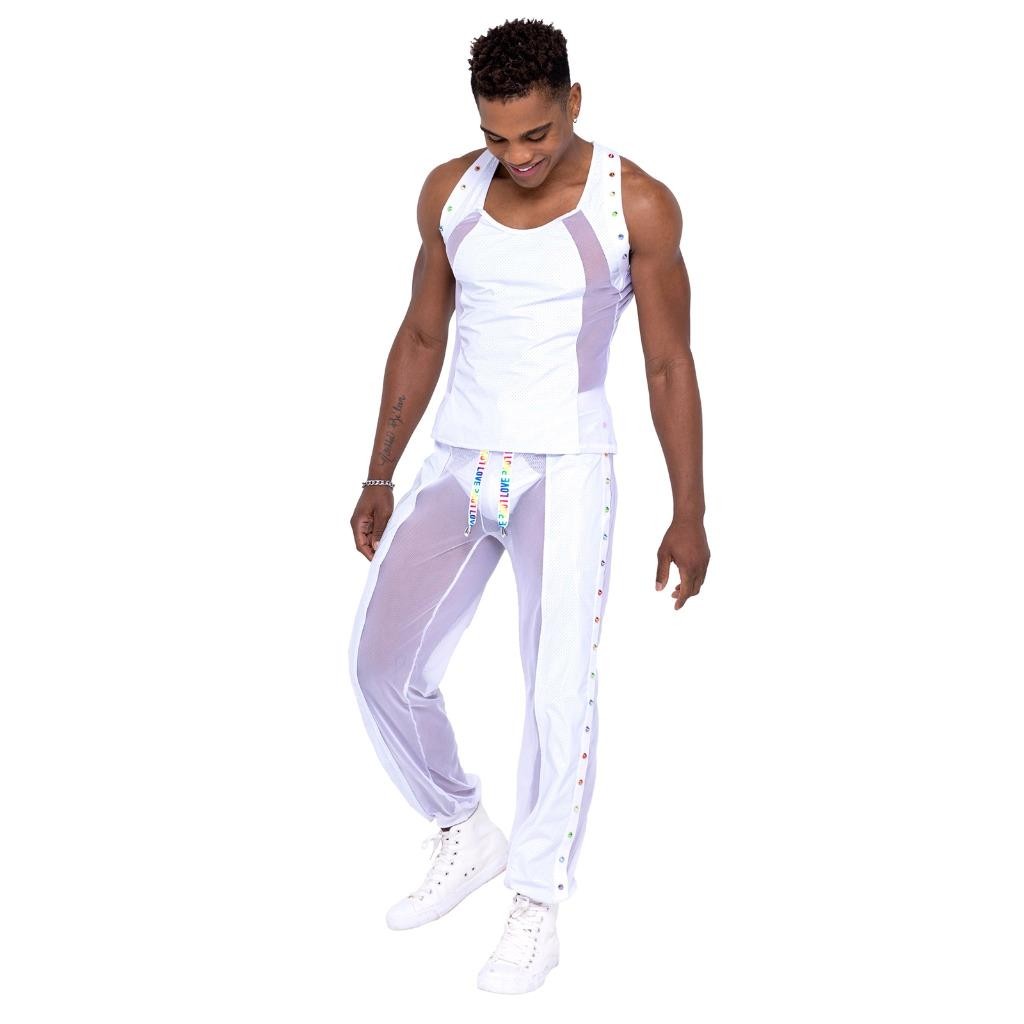 Vinyl Mesh Tank Top Rainbow Studs Racerback Fishnet Pride White 6334 Small gallery