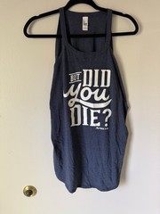 District Women’s XXL Blue Sleeveless Fitness Tank Top ‘But Did You Die?’