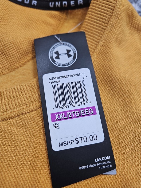 UNDER ARMOUR Cold Gear SZ 2XL 2 Tone Yellow/White Logo Sweatshirt NWT Pullover gallery