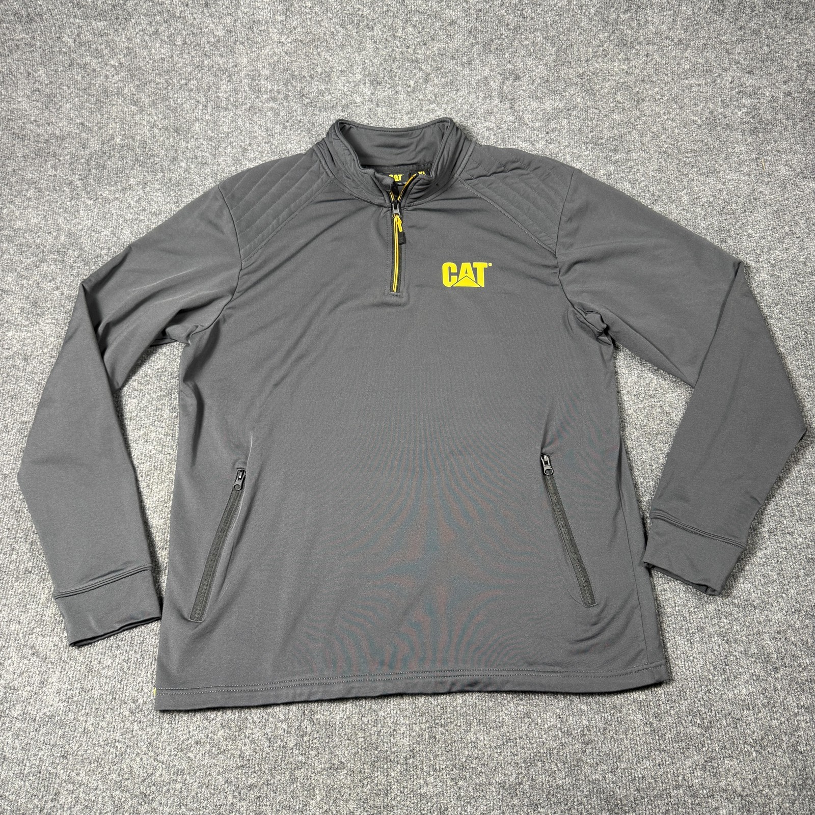 CAT Pullover Mens XL Gray Quarter Zip Long Sleeve Workwear Stretch Shirt Top gallery