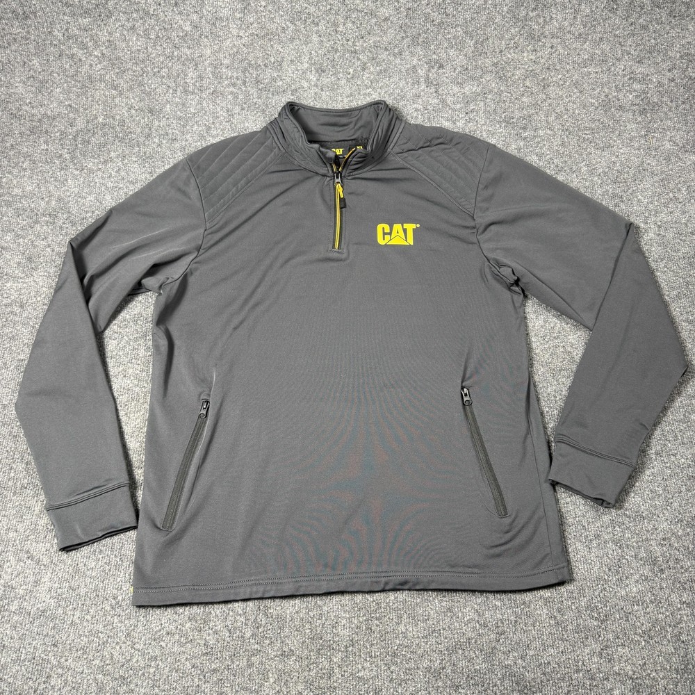 CAT Pullover Mens XL Gray Quarter Zip Long Sleeve Workwear Stretch Shirt Top