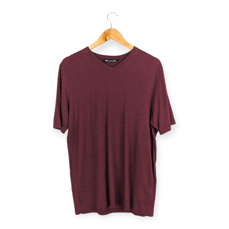 Travis Mathew Trumbull Heather Dark Red Micro Striped Pima Cotton Golf Tee Sz L gallery