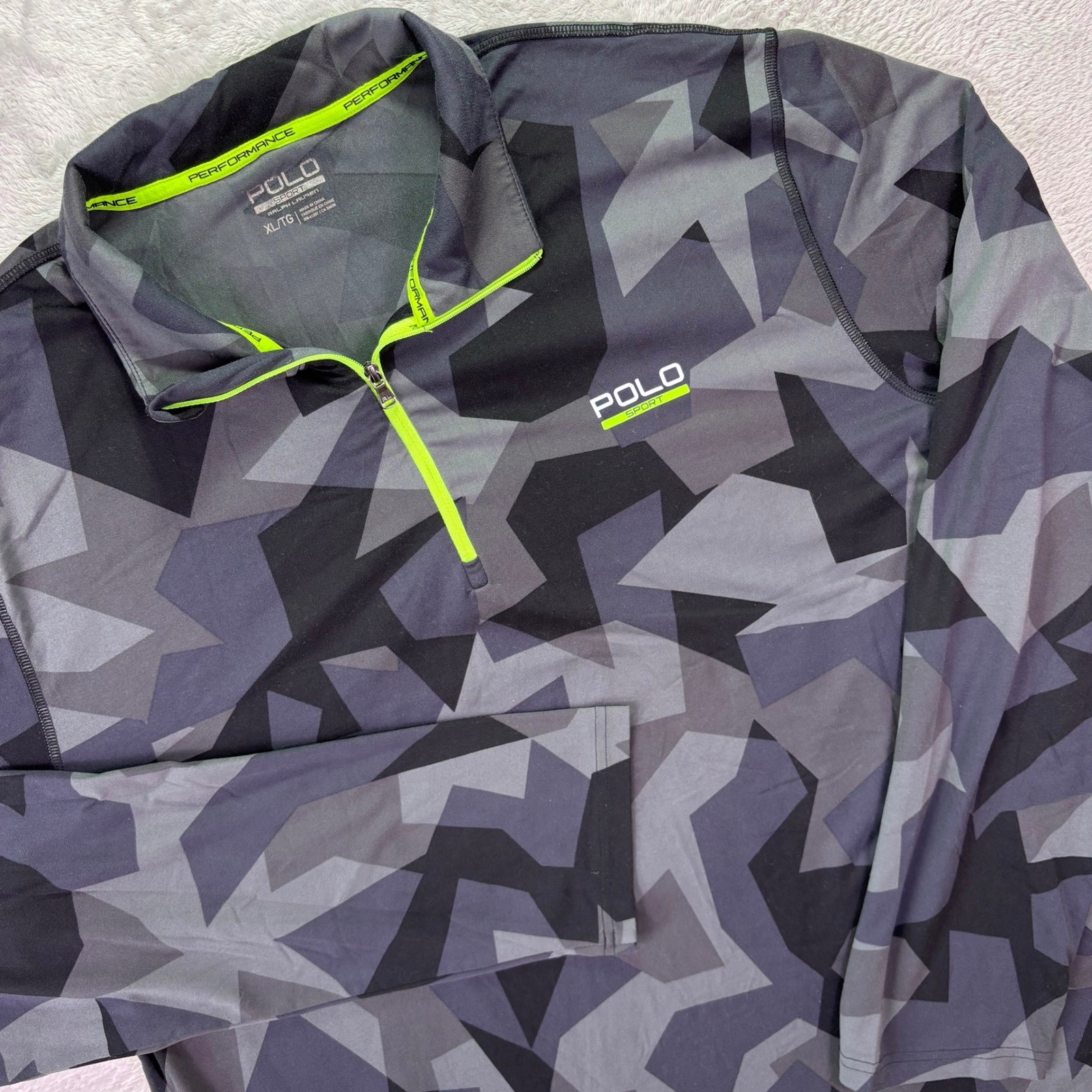 Polo Sport Mens Pullover Sz XL Gray Camo Quarter Zip ThermoVent Performance Top gallery