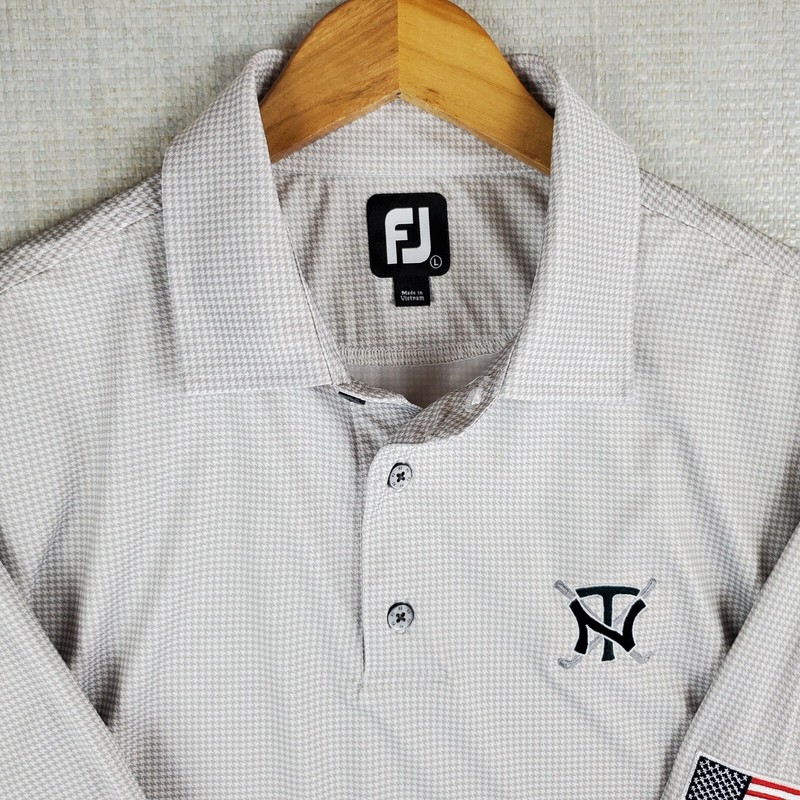 FOOTJOY Size Large Mens Gray Houndstooth Performance Polo Shirt NT Golf USA gallery