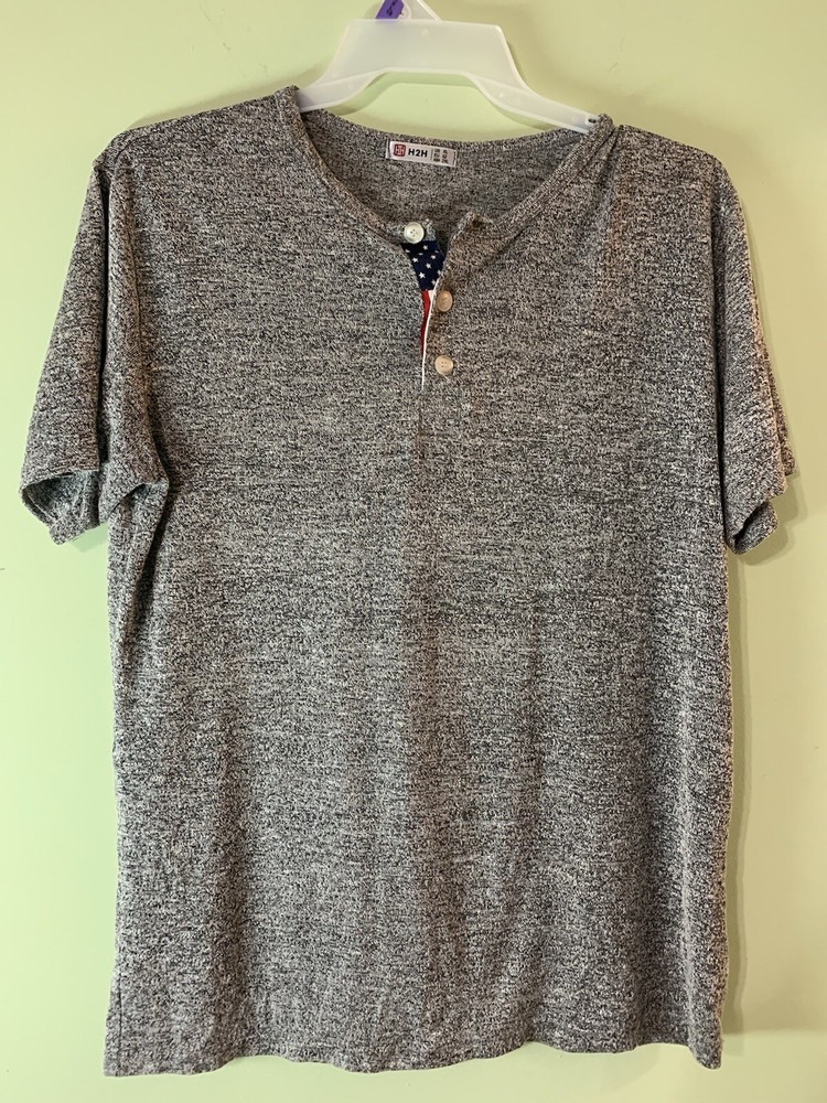 H2H shirt Men’s xl Gray Black White stretch 3 buttons polyester Rayon Spandex
