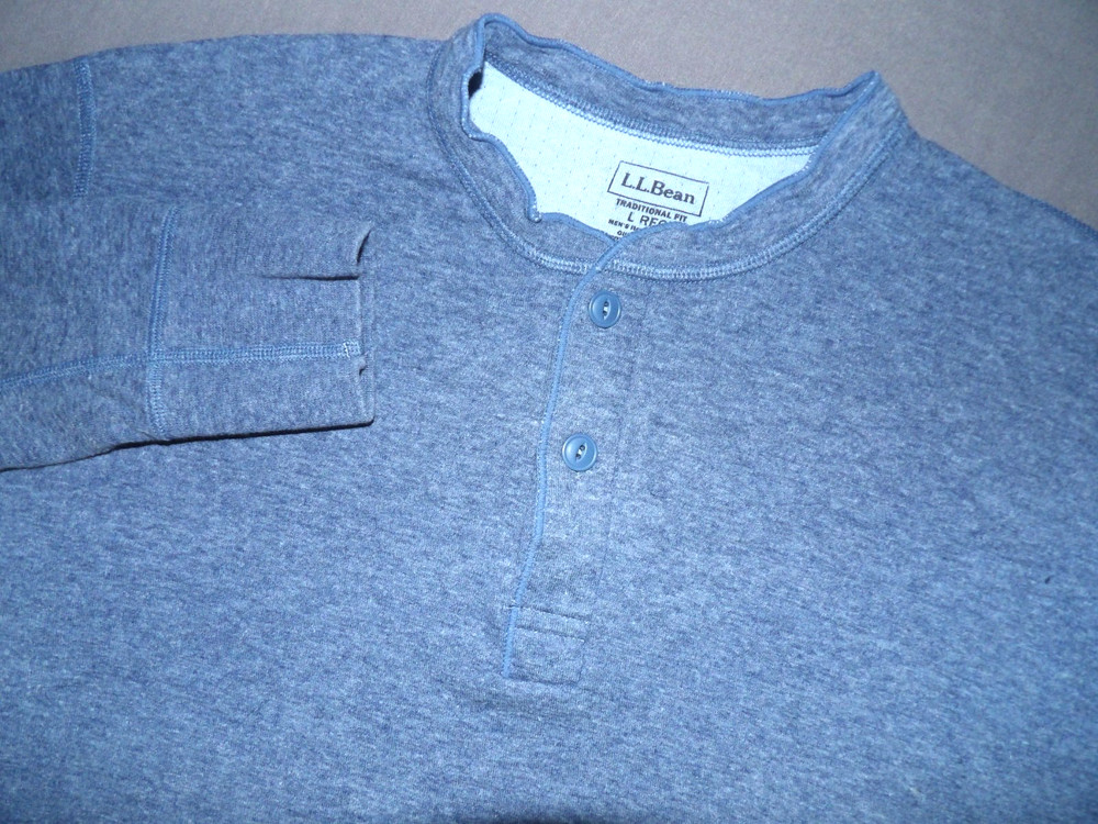 L.L. Bean Long Sleeved Blue Wool Blend Henley River Driver Shirt Men's Large