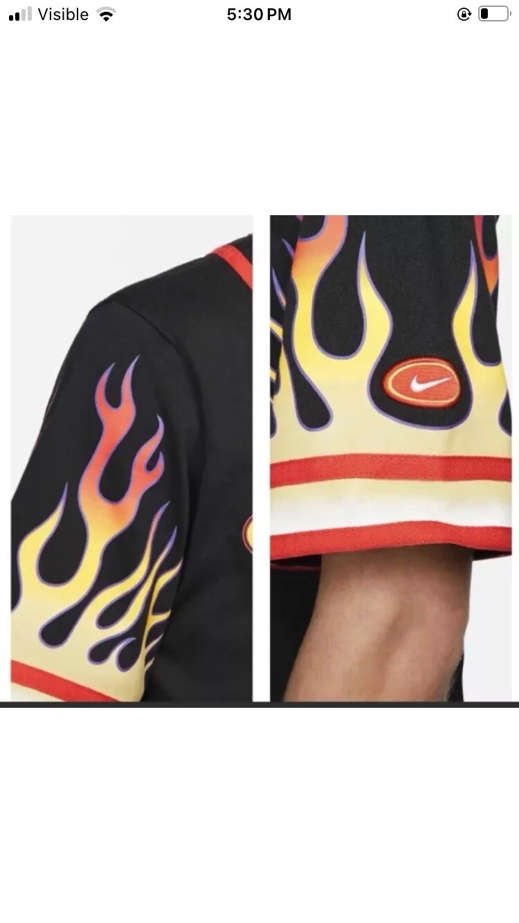 Nike Americana Top Flames Button Shirt Black Orange Sz Small DV9642-010 gallery