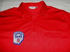 Vintage USSSA Ohio Baseball XXL 2XL Red Embroidered Four Button Polo Shirt EXC