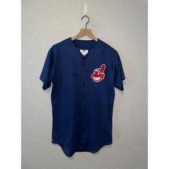 MLB Cleveland Indians Jersey Baseball Blue Active Top S Small Majestic