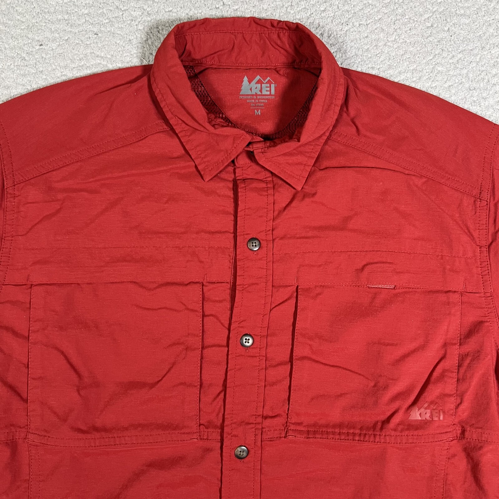 REI Shirt Mens Medium Red Vented Hiking Lightweight Nylon Mesh Outdoor Casual gallery