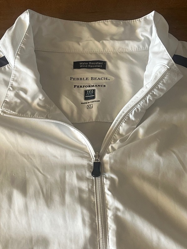 Mens PEBBLE BEACH Performance White Zip Up Jacket XL Water and Wind resistant EC gallery