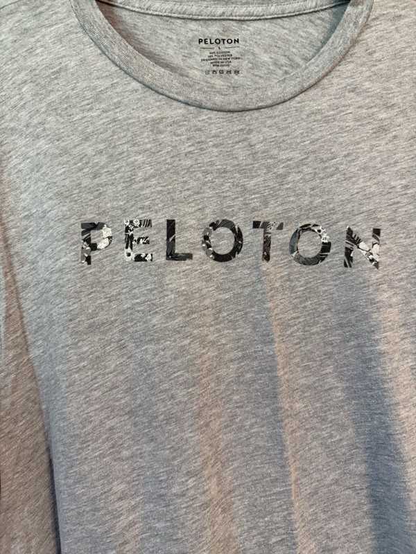 Peloton Shirt Large Grey Tee Active Workout Short Sleeve Floral Logo Cycle Train gallery