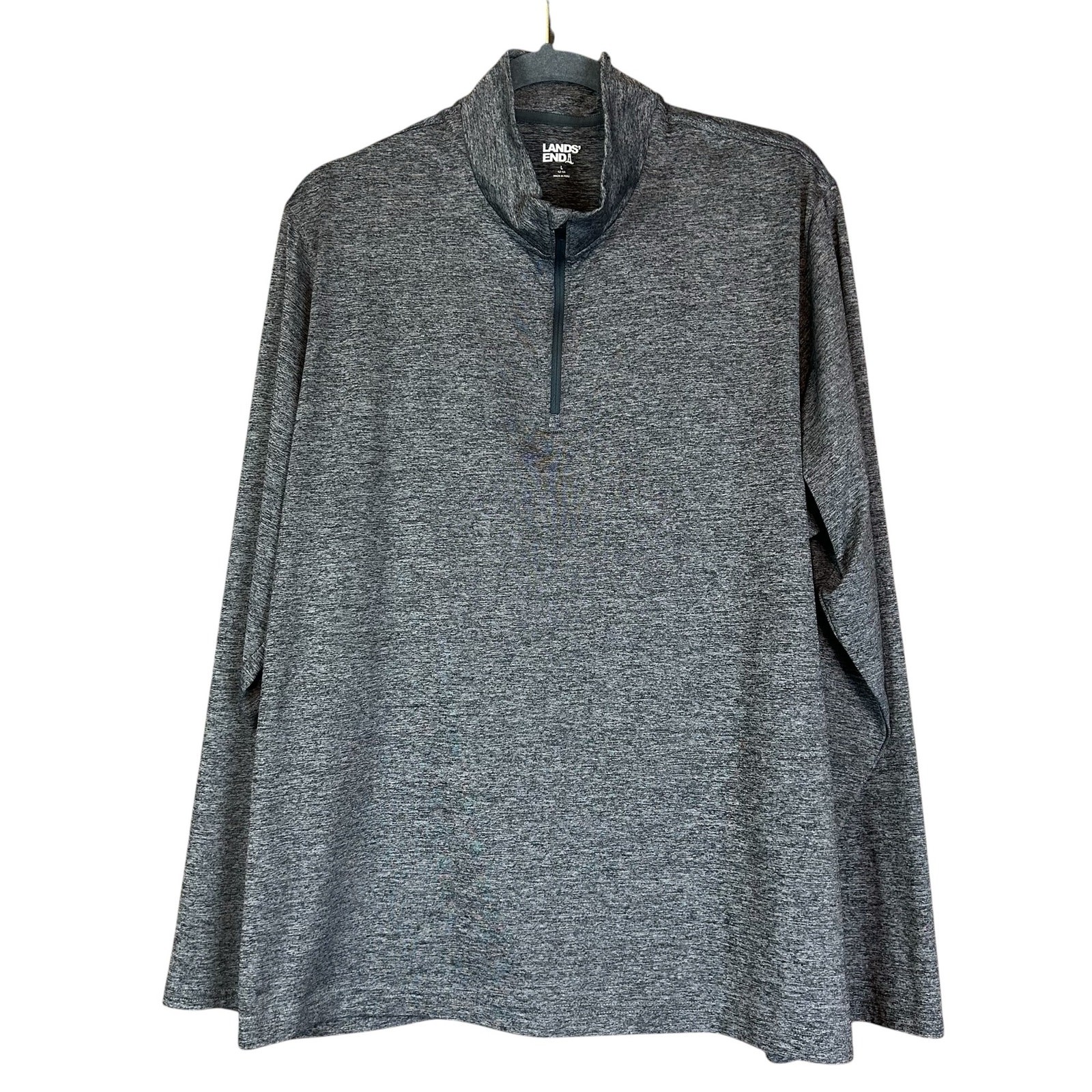 Lands End Quarter Zip Men Shirt Large Gray Heather Space Dye Athleisure Pullover gallery