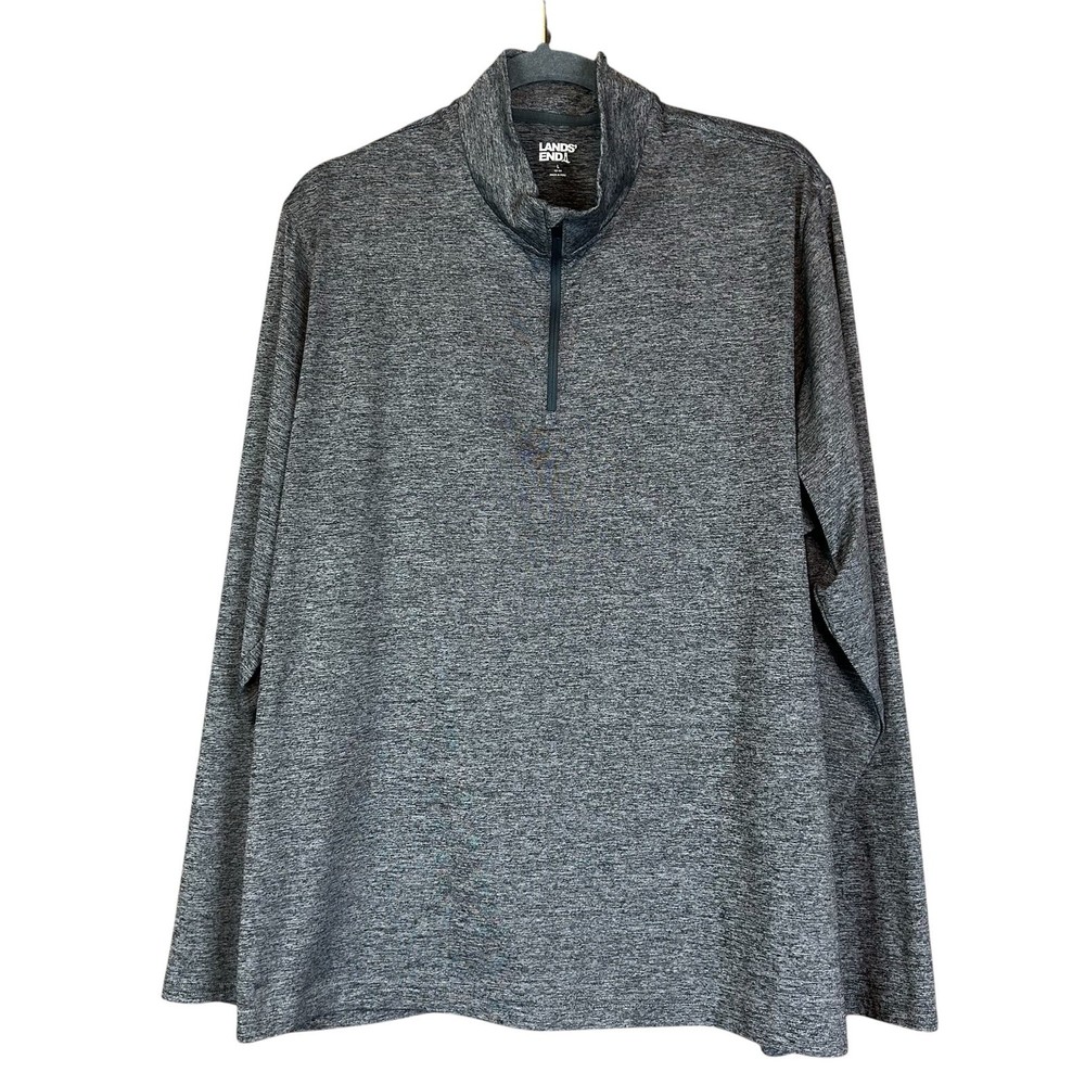 Lands End Quarter Zip Men Shirt Large Gray Heather Space Dye Athleisure Pullover
