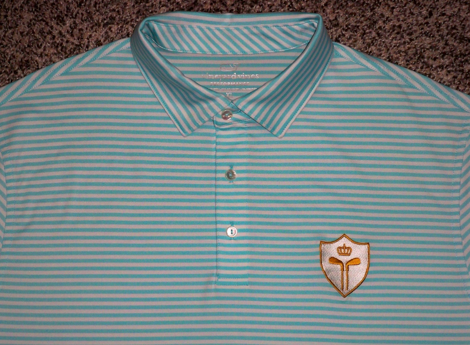 NWOT Men's VINEYARD VINES Performance Polo XL AQUA GREEN & WHITE Striped w/Golf gallery