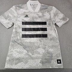 Adidas Shirt Mens Small White Gray Soccer Jersey Three Stripes Collared Patch