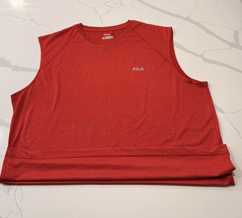 FILA Men's Activewear Tank Top Red Solid Logo Crew Neck Regular Fit XL