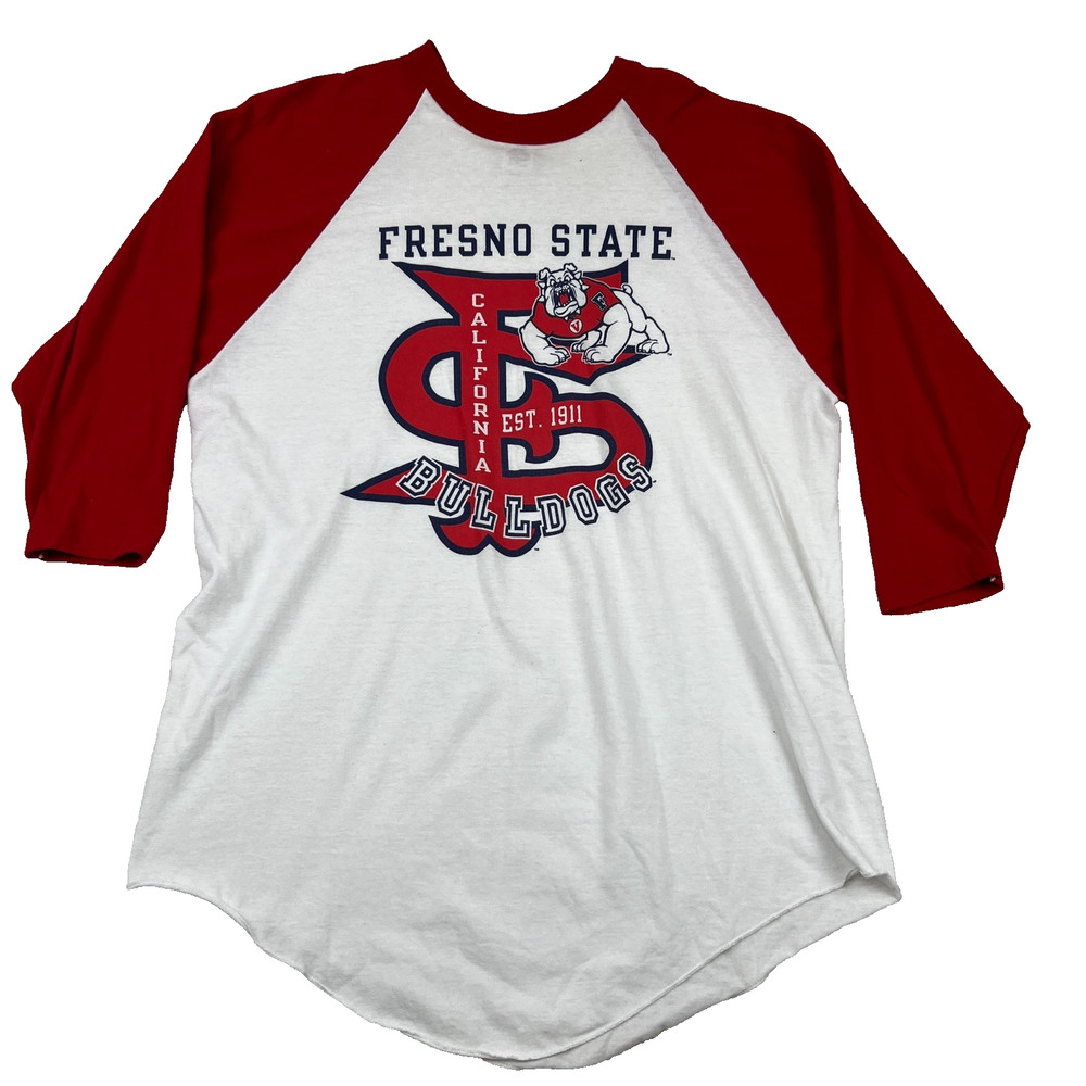 VTG Fresno State Bulldogs Baseball Shirt Mens L White Red Russell Football