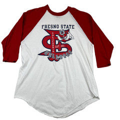 VTG Fresno State Bulldogs Baseball Shirt Mens L White Red Russell Football