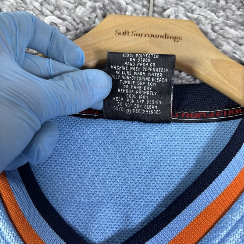 FUBU Jersey Mens Large EASTSIDE Blue 2005 V-Neck Heavyweight 50 Cent Y2K Hip Hop gallery