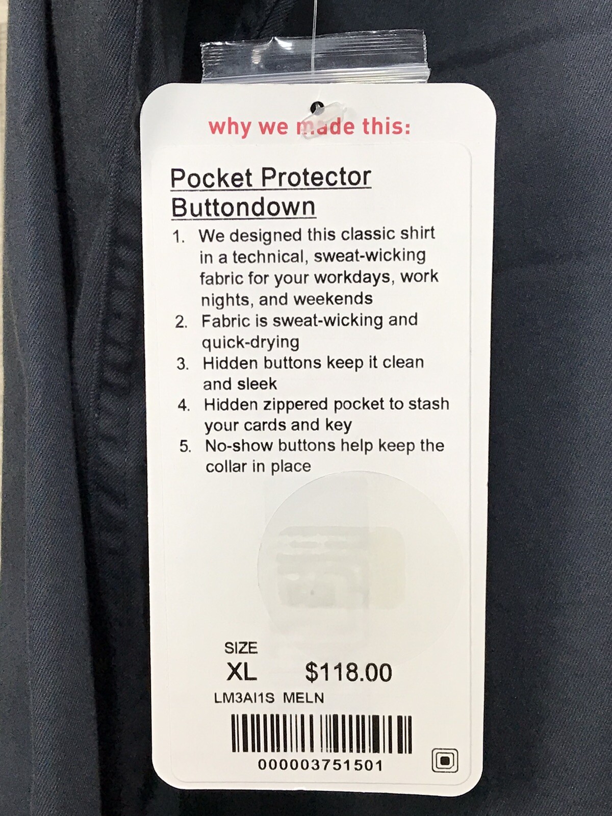 Lululemon Pocket Protector Buttondown LS Size XL Melanite MELN 51501. gallery