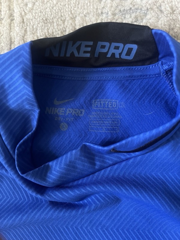 Nike Pro Dri-Fit Men's Large Long Sleeve Shirt Blue Mock Neck Chevron Fitted Gym gallery