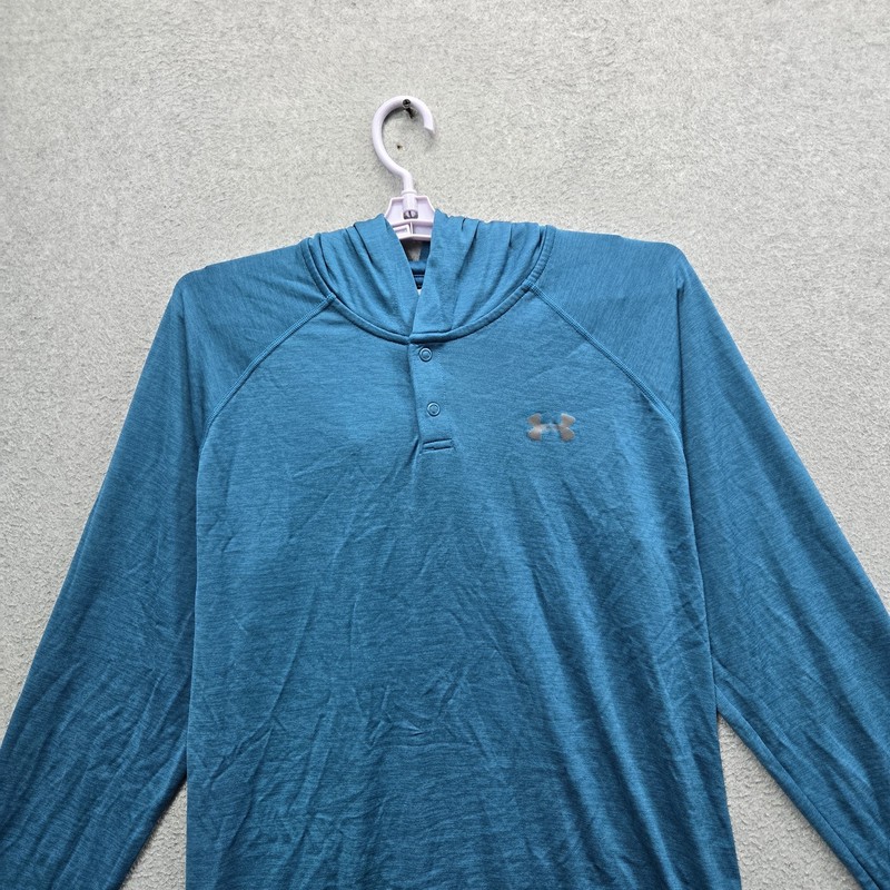 Under Armour Men Shirt LARGE Blue Activewear Top Heatgear Henley gallery