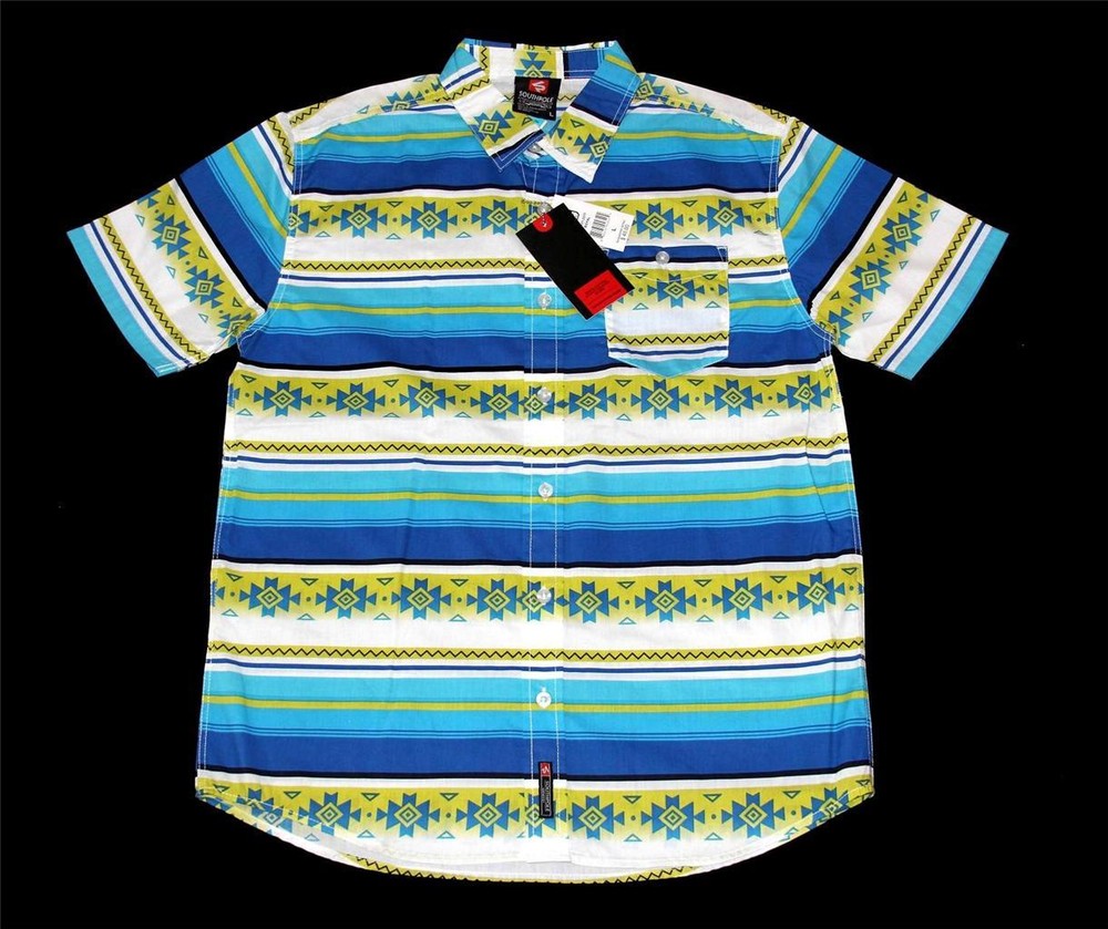 SOUTHPOLE Royal Aztec Native American Print Bright S/S Button Shirt Mn L NWT $40