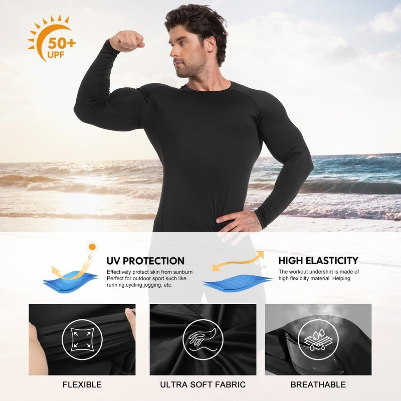 4 Pack Mens Compression Shirts Long Short Sleeve Rash Guard Workout Top L gallery