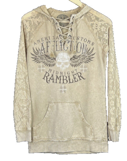 Affliction Hoodie Lace Sleeve Lace up Neckline Pullover Midnight Rambler Small gallery